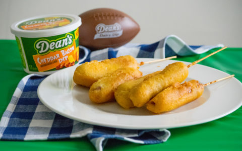 Cheddar Bacon Corndogs uses Dean’s Cheddar Bacon Dip.