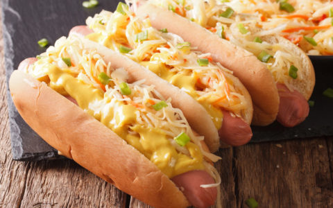 Grilled Sausage Sandwich with French Onion Dip Slaw uses Dean’s French Onion Dip.