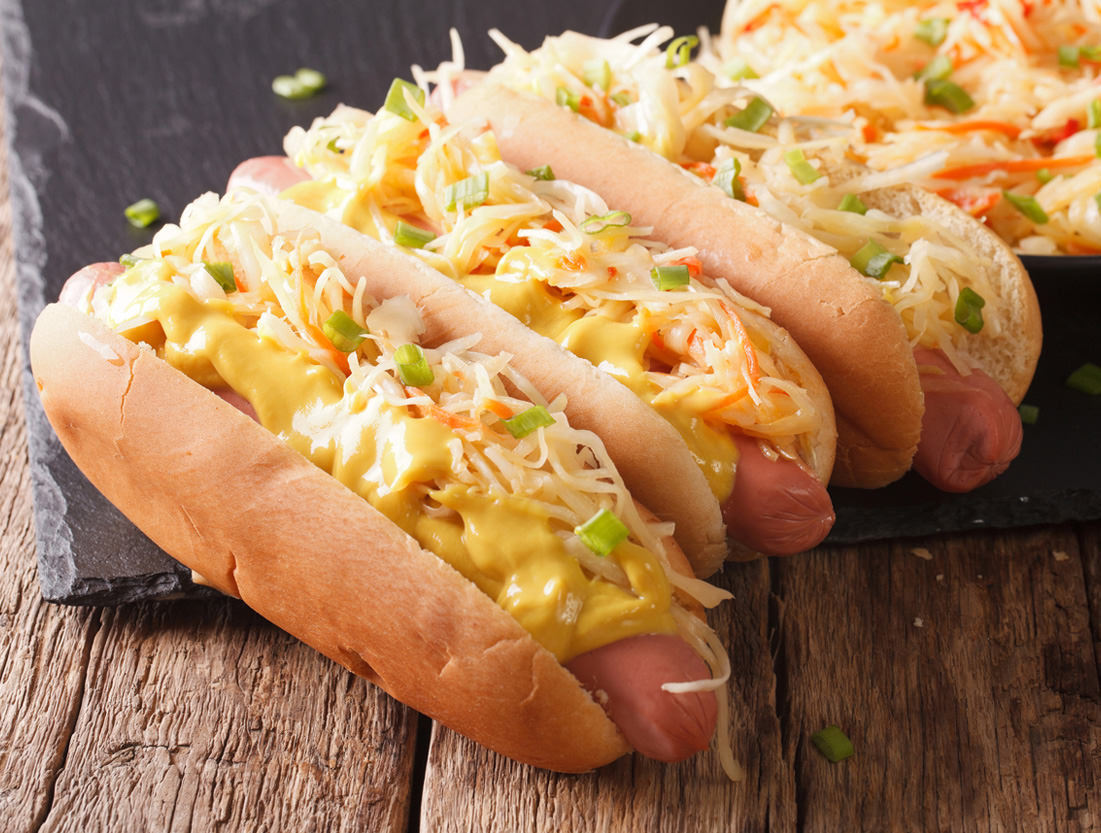 Grilled Sausage Sandwich with French Onion Dip Slaw uses Dean’s French Onion Dip.