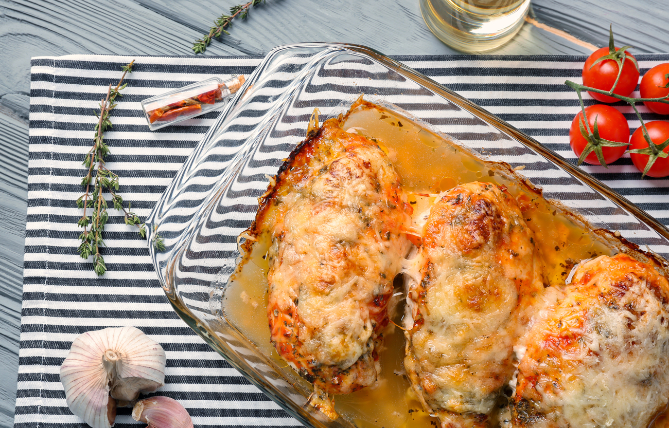 Italian Chicken Bake is made with Dean’s Ranch Dip.